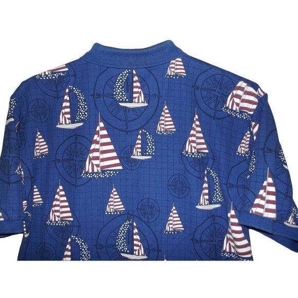 Croft &Barrow Sport Polo Shirt Mens Medium Sailboat American Flag Blue Patriotic - Picture 11 of 11